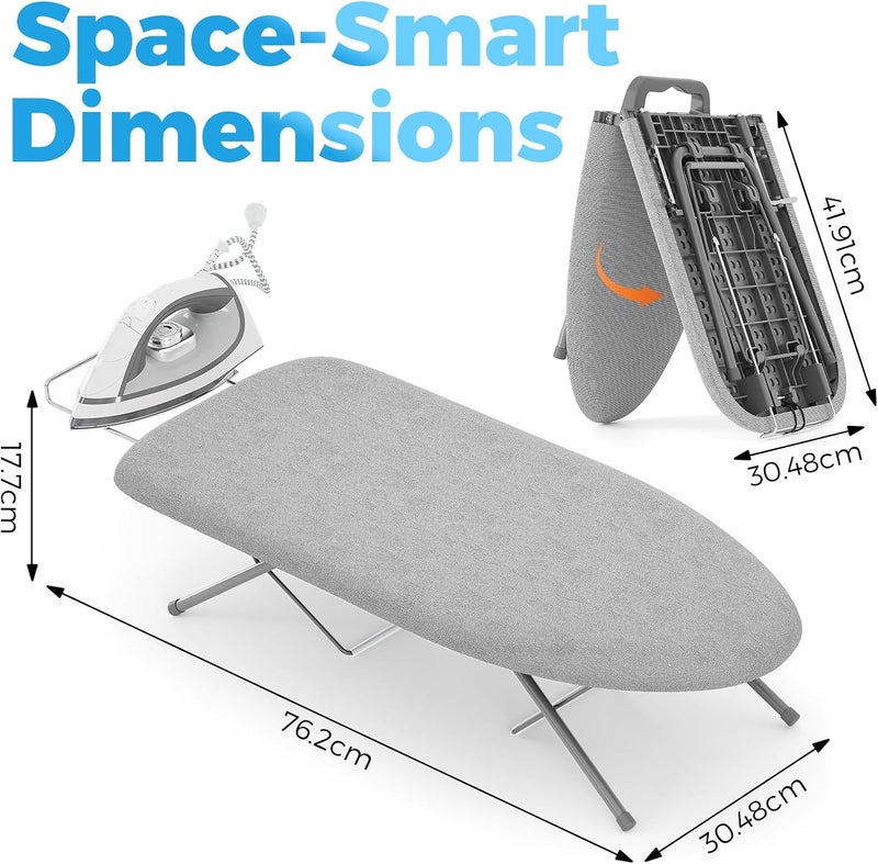 KINGBOARD Tabletop Ironing Board, Small Ironing Boards with Iron Rest, Folding Iron Board, Extra Thick Cover, Portable Tabletop Ironing Board with Non-Slip Feet, 30x12 Grey - Image 4